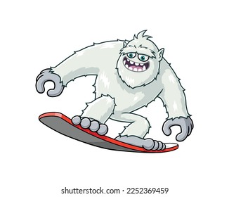 ilustración de mascota vectorial de Yeti Snowboarding