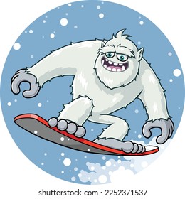 vector mascot illustration of Yeti Snowboarding with background