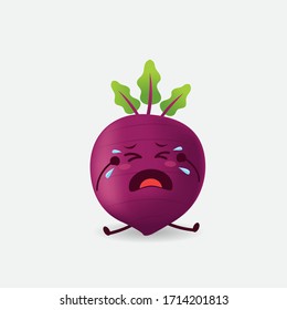 Ilustración de mascota vectorial_linda remolacha llorando_en fondo aislado