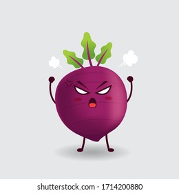 Ilustración de mascota vectorial_remolacha linda se ve enojada_en el fondo aislado
