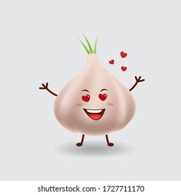 Vector mascot illustration_cute garlic_I am falling in love with you_in isolated background
