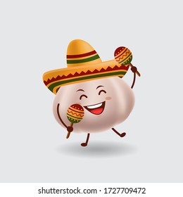 Vector mascot illustration_cute happy garlic dancing and holding maracas_in isolated background