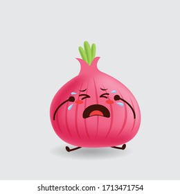 Vector mascot illustration_cute onion crying_in isolated background