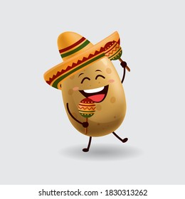 Vector mascot illustration_cute potato dancing and holding maracas_in isolated background