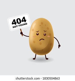 Vector mascot illustration_cute potato holding sign board and say 404 not found_in isolated background