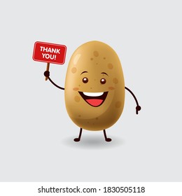Vector mascot illustration_cute potato holding sign and say thank you_in isolated background