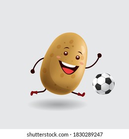 Vector mascot illustration_cute potato playing football_in isolated background