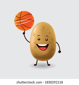Vector mascot illustration_cute potato playing a basketball_in isolated background