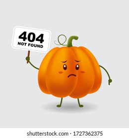 Vector mascot illustration_cute pumpkin holding sign board and say 404 not found_in isolated background