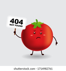 Vector mascot illustration_cute tomato holding sign board and say 404 not found_in isolated background