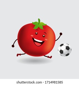 Vektorillustration mascot illustration_cute tomato playing football_in isolierter Hintergrund