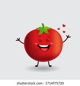 Vector mascot illustration_cute tomato_I am falling in love with you_in isolated background