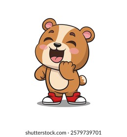 vector mascot of laughing cute bear, wearing shoes, and isolated on white background