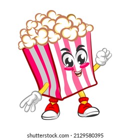 Vector mascot logo, cartoon and illustration of cute popcorn in the mood