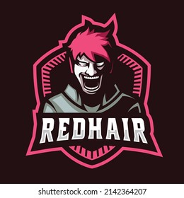 vector mascot logo design with modern illustration concept style for badge, emblem, e sport logo and tshirt printing. Psychopath illustration with red hair.