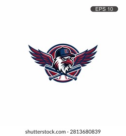 A vector mascot logo featuring a fierce eagle wearing a baseball cap with wings and crossed bats inside a circular emblem.
