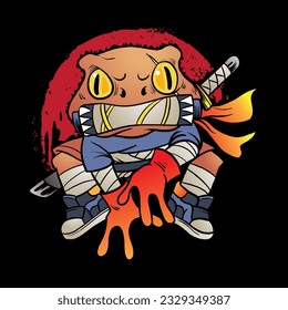 Vector Mascot Logo Illustration of Frog as Japanese Ninja
