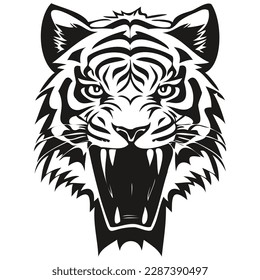 Vector mascot logotype  for sport team, Tiger head black and white illustration template badges
