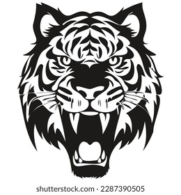 Vector mascot logotype  for sport team, Tiger head black and white illustration template badges
