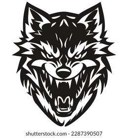 Vector mascot logotype  for sport team, wolf head black and white illustration template badges
