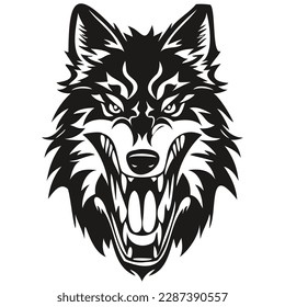 Vector mascot logotype  for sport team, wolf head black and white illustration template badges
