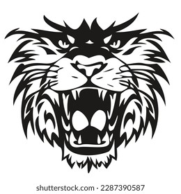 Vectormascot-Logo für Sportteam, Schwarz-Weiß-Illustrationszeichen für Löwenkopf
