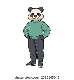 Vector mascot Panda Cartoon Character in Green Sweater