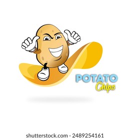 Vector mascot, potato chips icon or logo, cheerful style