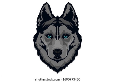 vector mascot, siberian husky with blue eyes