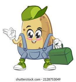 Vector mascots, cartoons and cute potato illustrations become handyman by bringing their toolbox
