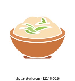 Vector Mashed Potatoes. Flat Illustration Of Potatoes Dish Isolated On White Background. Potatoes Plate Sign Symbol. Thanksgiving Icon