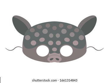 Vector mask of cute armadillo. Animal mask for children. 