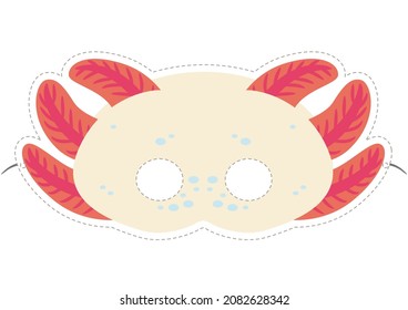 Vector mask of cute Axolotl. Animal mask for children.