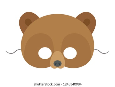 Vector mask of cute brown bear. Animal masks for children.