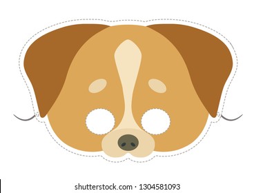 Vector mask of cute brown dog. Animal mask for children.