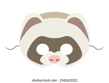 Vector mask of cute ferret. Animal mask for children.