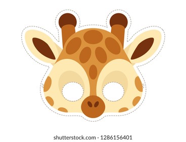 Vector mask of cute giraffe. Cute animal masks for children.
