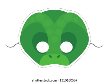 Vector mask of cute green dinosaur. Dinosaur mask for children.