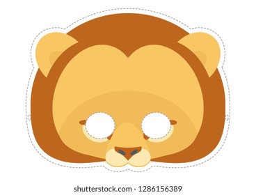 Vector mask of cute lion. Cute animal masks for children.