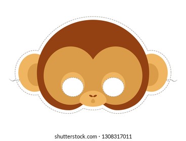 Vector mask of cute monkey. Animal mask for children.