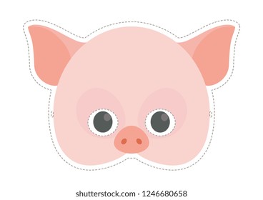 Vector mask of cute pig. Animal masks for children.