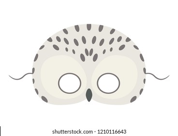 Vector mask of cute snowy owl. Animal masks for children. 