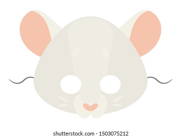 Vector mask of cute white rat. Animal mask. 