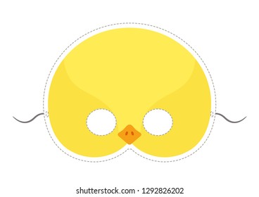 Vector mask of cute yellow chicken. Animal mask for children.