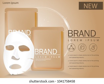 Vector mask gold face moisturizing 3D Packaging Design for Face Mask