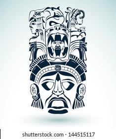 Vector mask, mexican Mayan - aztec motifs - symbol