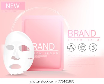 Vector mask pink face moisturizing 3D Packaging Design for Face Mask