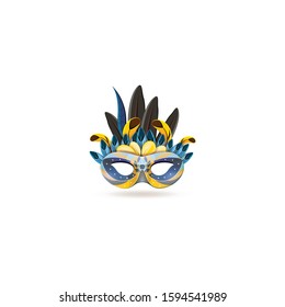 Vector - Mask realistic icon with feathers and jewels isolated vector illustration 