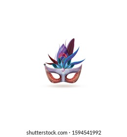 Vector - Mask realistic icon with feathers and jewels isolated vector illustration 