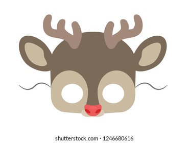 Vector mask of red nose reindeer. Animal masks for children. Christmas decoration.